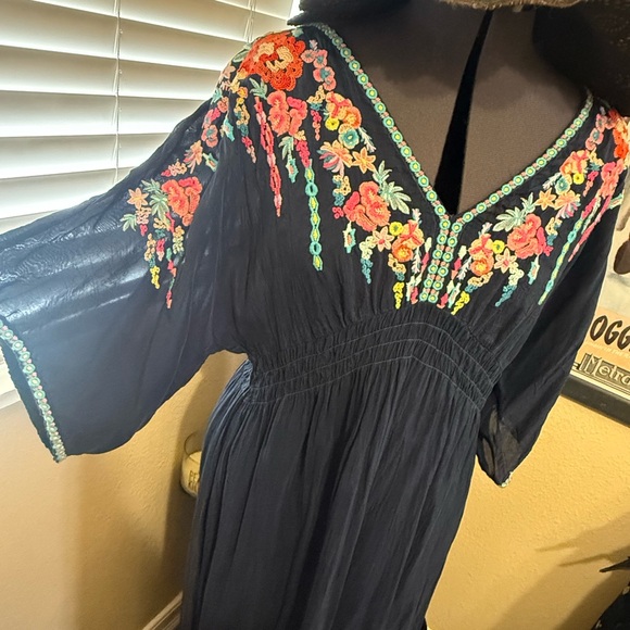 Johnny Was Dark Blue Dress with Colorful Embroidery - Picture 2 of 8